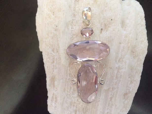 925 Sterling Silver Pink Kunzite Gemstone of Emotion Pendant
