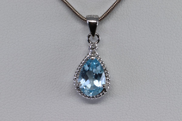 Large Blue Topaz Teardrop Sterling Silver Necklace