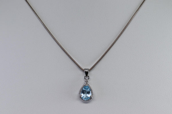 Large Blue Topaz Teardrop Sterling Silver Neckla