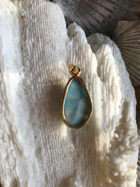 Larimar 24k Gold 1 & 1/8th Inch  Drop 18" Necklace Caribbean Blue Color