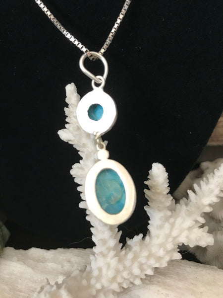 Italian Larimar Sterling Silver Double Cabochon Pendant Necklace