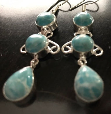 Larimar Royal Design Gemstone Dangle Earrings