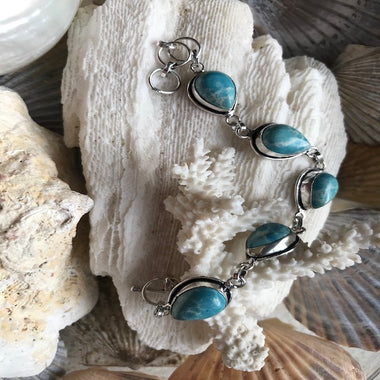 Handmade Larimar Fine Jewel Caribbean 925 Sterling Silver 7.5" Bracelet