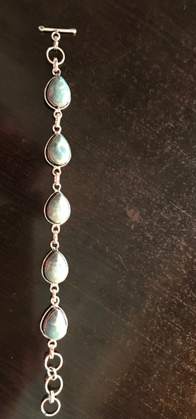 Handmade Larimar Fine Jewel Caribbean 925 Sterling Silver 7.5" Bracelet