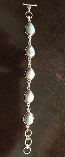 Handmade Larimar Fine Jewel Caribbean 925 Sterling Silver 7.5" Bracelet
