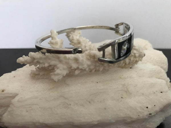 Sterling Silver Mexican Inlaid Abalone Hook Bangle Bracelet