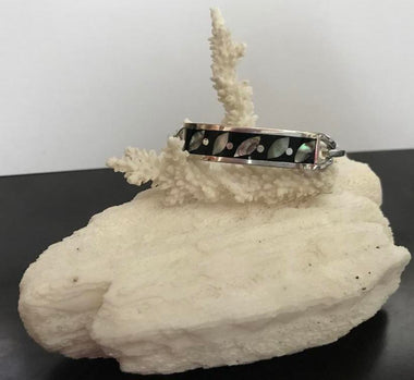 Sterling Silver Mexican Inlaid Abalone Hook Bangle Bracelet
