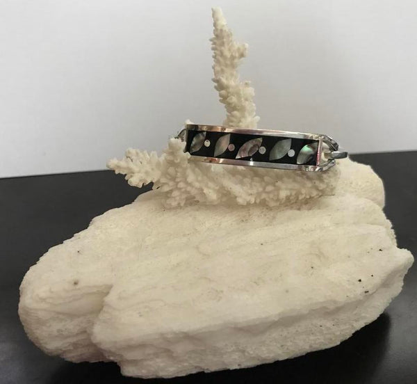Sterling Silver Mexican Inlaid Abalone Hook Bangle Bracelet