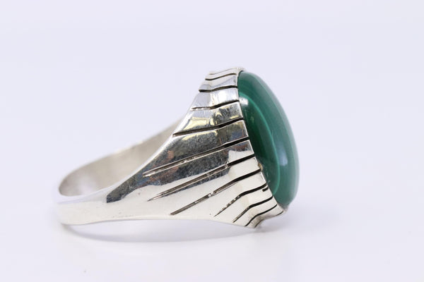 Navajo Handmade Sterling Silver Malachite Ray Jack Size 13 Ring