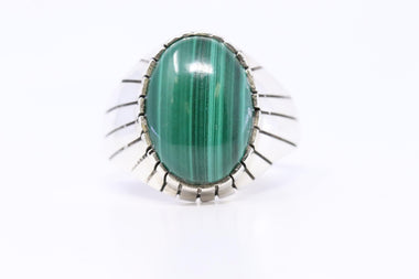 Navajo Handmade Sterling Silver Malachite Ray Jack Size 13 Ring
