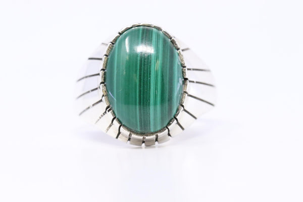 Navajo Handmade Sterling Silver Malachite Ray Jack Size 13 Ring