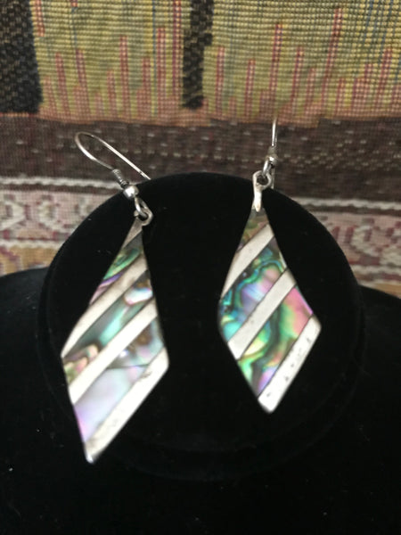 Mexican Sterling Silver Inlaid Quadrilateral Triangle Earrings