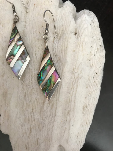 Mexican Sterling Silver Inlaid Quadrilateral Triangle Earrings