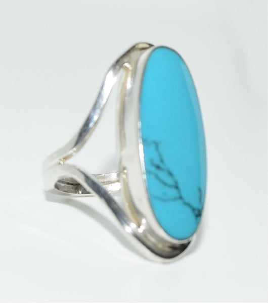 Vintage Mexican Sterling Silver Ceruleite Ring Size 7.25