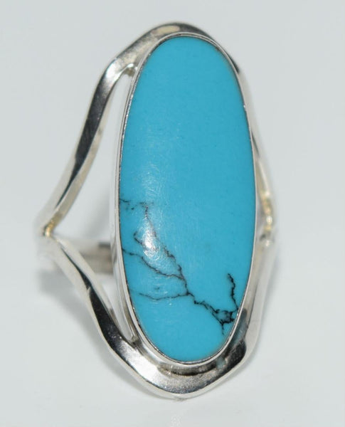 Vintage Mexican Sterling Silver Ceruleite Ring Size 7.25