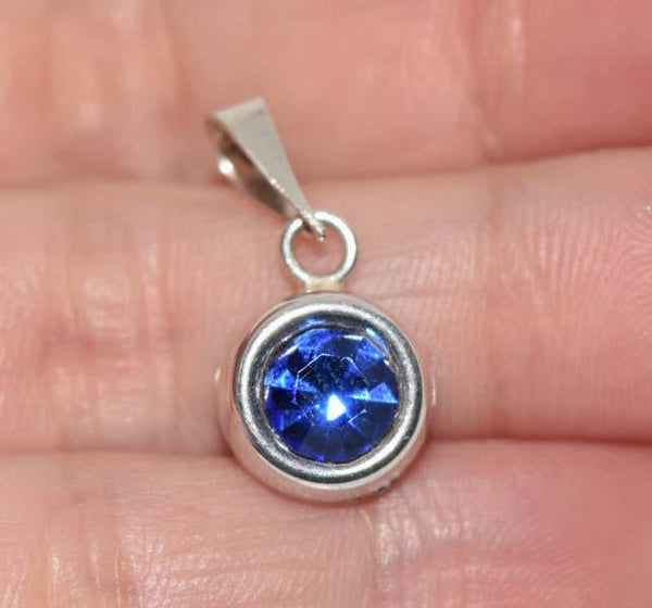 Mexico Sterling Silver Blue Rhinestone & Green Heart CZ Pendants