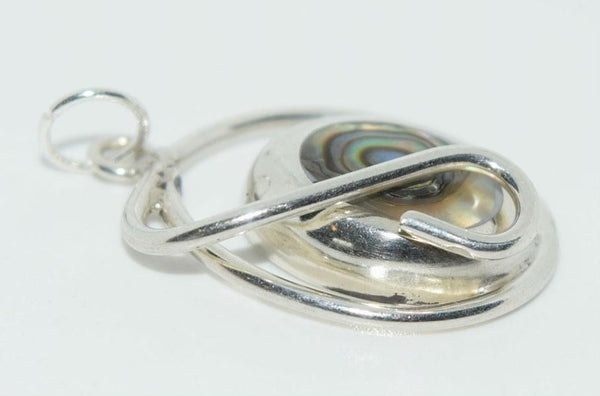 Mexico Sterling Silver & Abalone Wire Pendant 18" Necklace