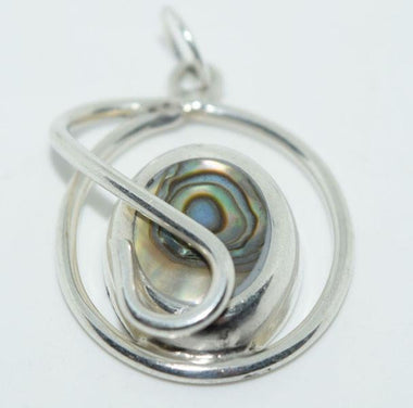 Mexico Sterling Silver & Abalone Wire Pendant 18" Necklace