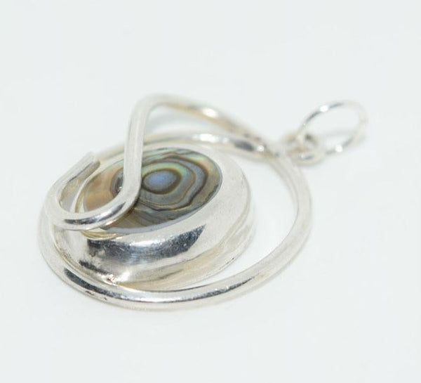 Mexico Sterling Silver & Abalone Wire Pendant 18" Necklace