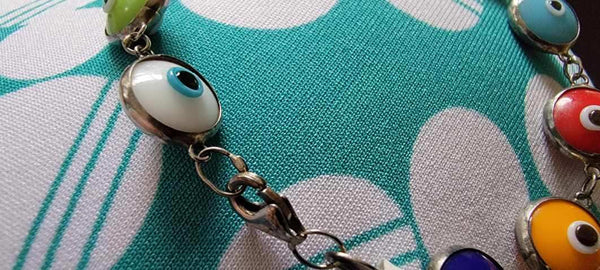 Greek Evil Eye Protection Multi-Color Sterling Silver Bracelet chain 7.5"