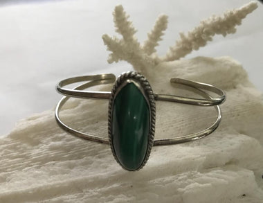 Native American Sterling Silver Large Malachite Cuff Bracelet