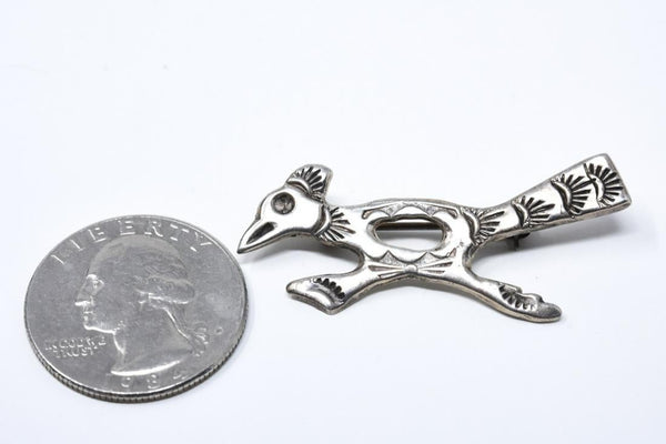 Native American Sterling Silver Roadrunner Pin