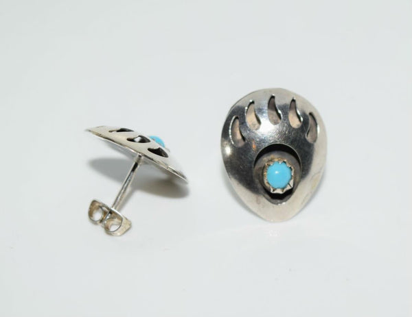 Native American Turquoise Sterling Bear Paw Earrings