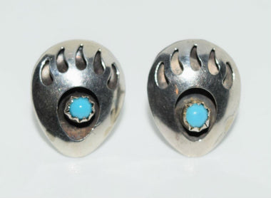 Native American Turquoise Sterling Bear Paw Earrings