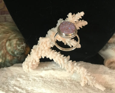 Sterling Natural Titanium Druzy Sparkling Gemstone Ring Size 9.5