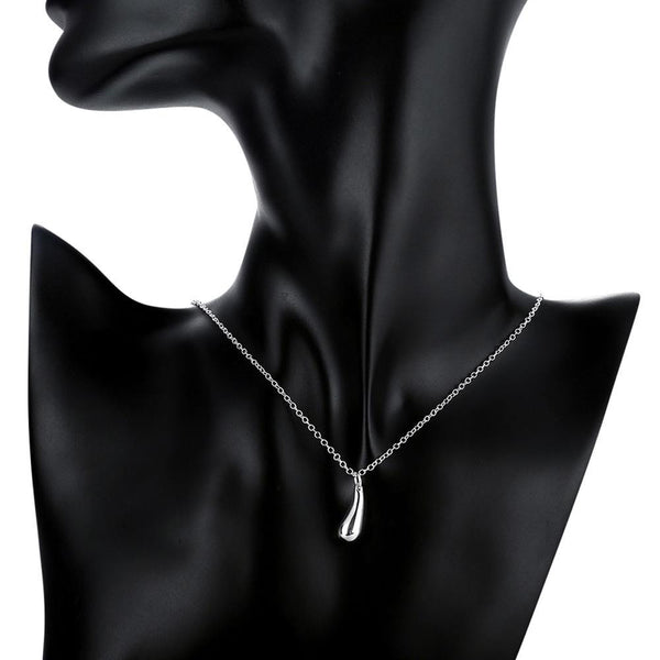 18K White Gold Raindrop Necklace- Compliment to Threader Teardrop Earrings