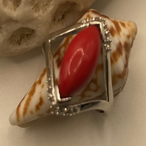 Red Marq Cab And Zircon Sterling Silver Ring Size 8.25