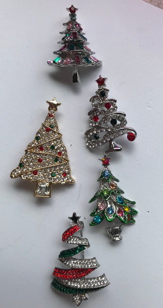 Christmas Tree Sparkly Pins Brooches for the Holidays