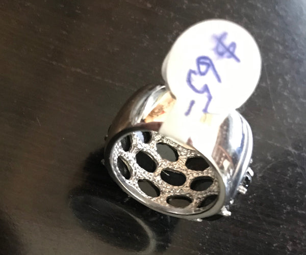 Sterling Silver Black Onyx Wide Band Ladies Ring Size 6
