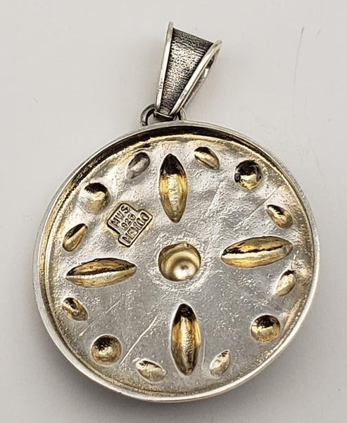 925 Sterling Silver Mexican Designer Large Circular Pendant