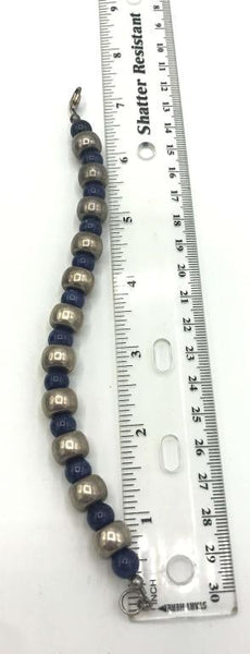 Sterling Silver Beads with  Lapis Lazuli 7" Beaded Bracelet