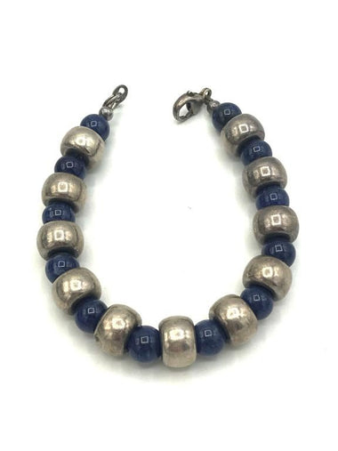 Sterling Silver Beads with  Lapis Lazuli 7" Beaded Bracelet