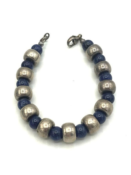 Sterling Silver Beads with  Lapis Lazuli 7" Beaded Bracelet