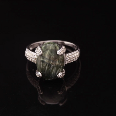 Sterling Silver Serpentine & Topaz Ring Size 8.5