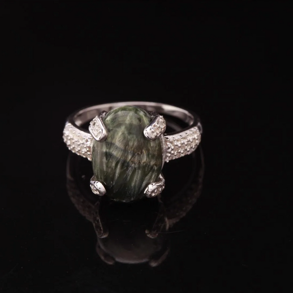 Sterling Silver Serpentine & Topaz Ring Size 8.5