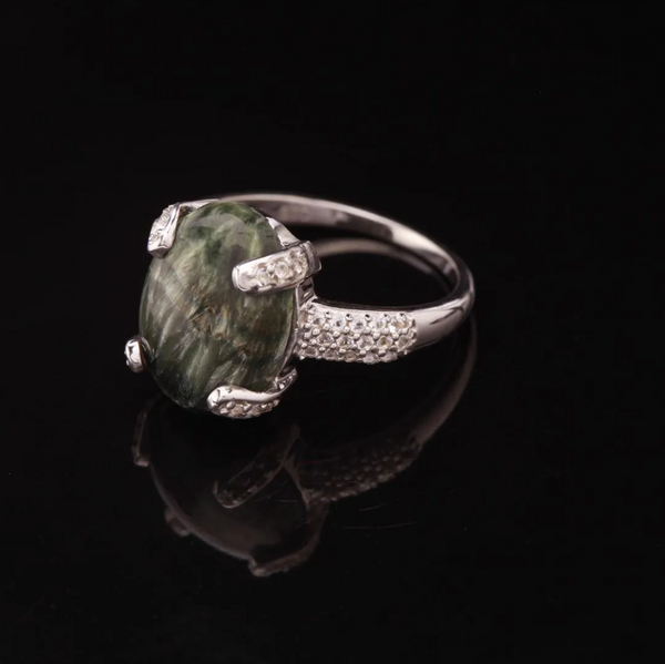 Sterling Silver Serpentine & Topaz Ring Size 8.5