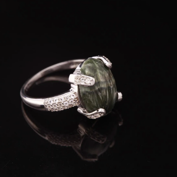 Sterling Silver Serpentine & Topaz Ring Size 8.5