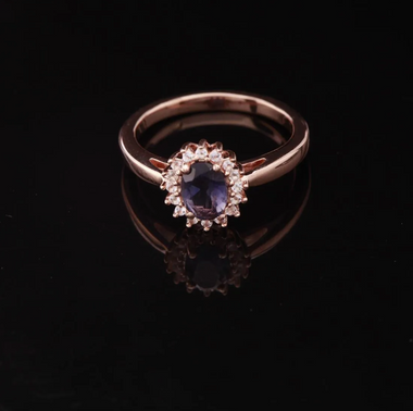 Rose Gold Over Sterling Natural Blue Iolite & Topaz Ring Size 8.5