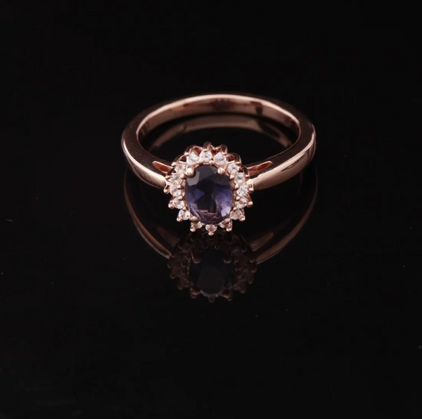 Rose Gold Over Sterling Natural Blue Iolite & Topaz Ring Size 8.5