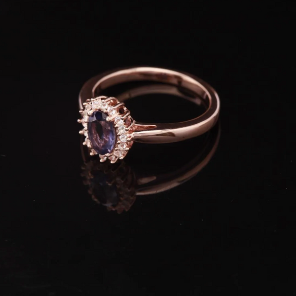 Rose Gold Over Sterling Natural Blue Iolite & Topaz Ring Size 8.5