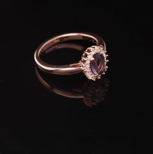 Rose Gold Over Sterling Natural Blue Iolite & Topaz Ring Size 8.5