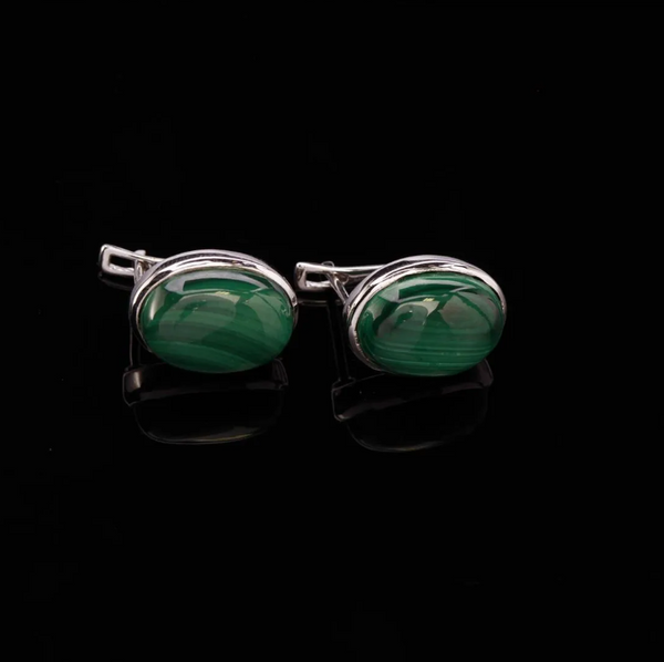 Natural Malachite Sterling Silver Latch Back Earrings