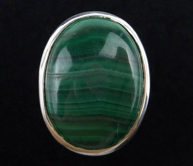 Sterling Silver Large Oval Malachite Ring Size 7.5