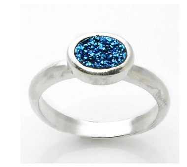 Oval Blue Druzy Ring Size 8