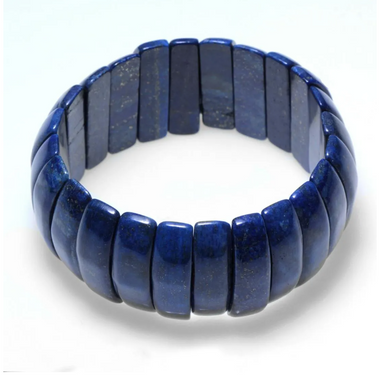 Rounded Rectangular Natural Lapis Lazuli Stretch Bracelet