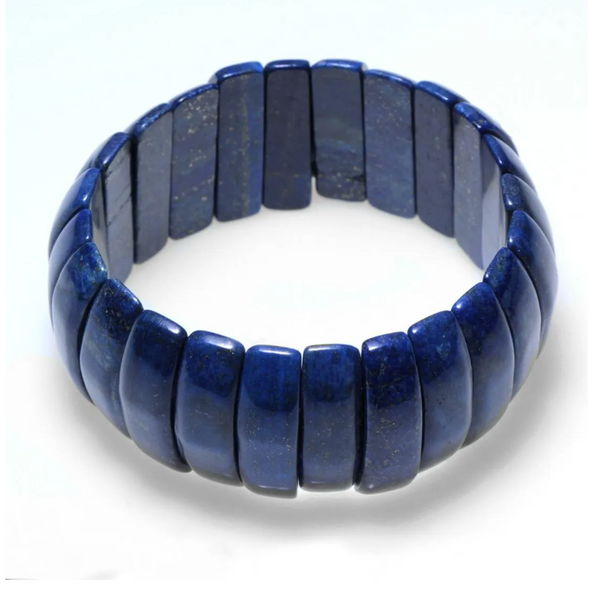 Rounded Rectangular Natural Lapis Lazuli Stretch Bracelet